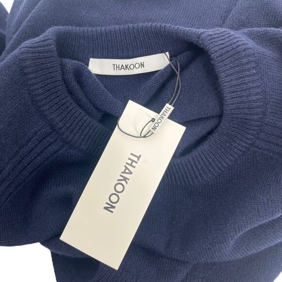 THAKOON Long Sleeve Wool Sweater Dress Mini Midnight Navy Blue Crew Medium NEW - Picture 11 of 13